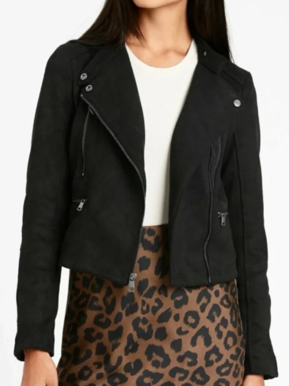 BANANA REPUBLIC Black Vegan Suede Quilted Biker Jacket - Size S